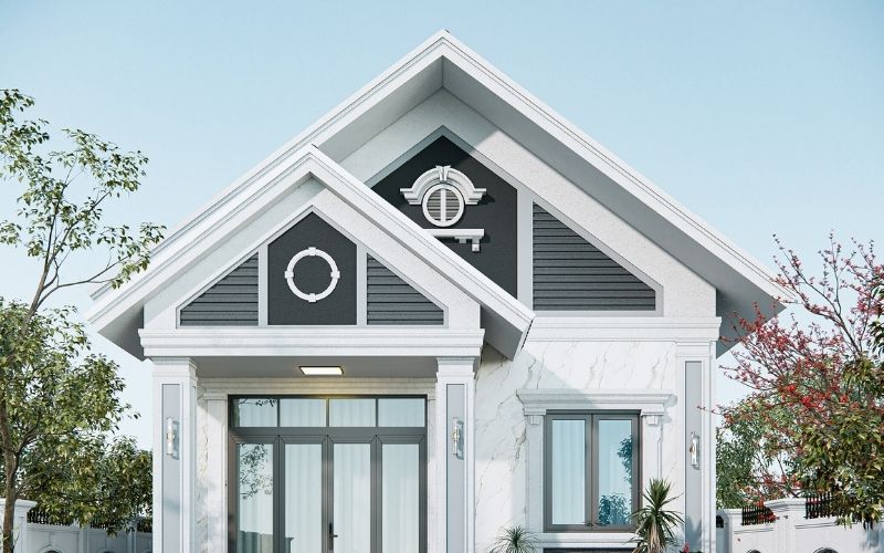 Sơn mặt tiền nhà cấp 4 màu trắng sứ, kết hợp tường ốp vân đá Sơn mặt tiền nhà cấp 4 màu trắng sứ, kết hợp tường ốp vân đá