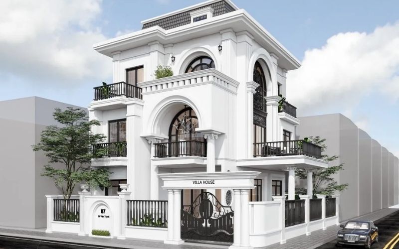 Sơn mặt tiền biệt thự màu trắng sứ phong cách Châu Âu sang trọng Sơn mặt tiền biệt thự màu trắng sứ phong cách Châu Âu sang trọng