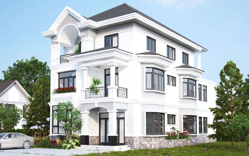 Sơn biệt thự màu trắng sứ, thiết kế ban công trồng cây xanh độc đáo Sơn biệt thự màu trắng sứ, thiết kế ban công trồng cây xanh độc đáo