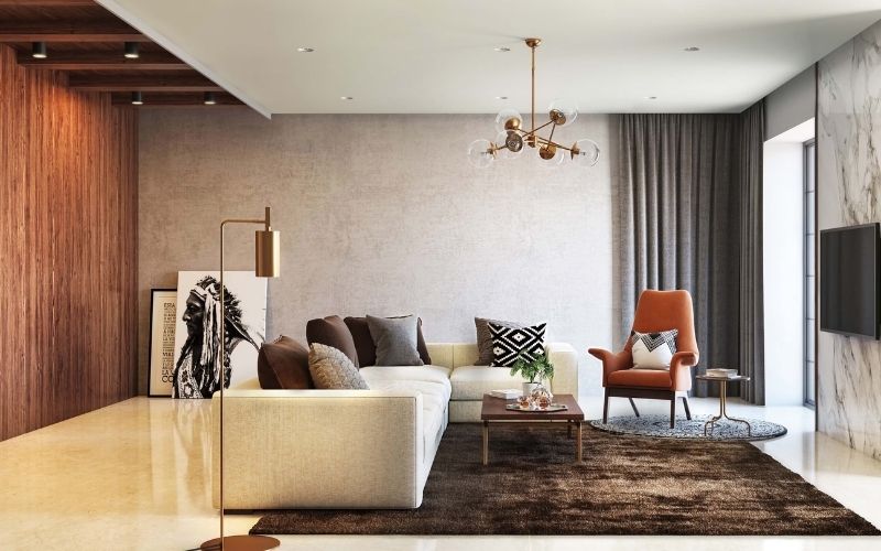 Trần phẳng cho phòng khách nhà phố kết hợp nội thất đơn giản Trần phẳng cho phòng khách nhà phố kết hợp nội thất đơn giản