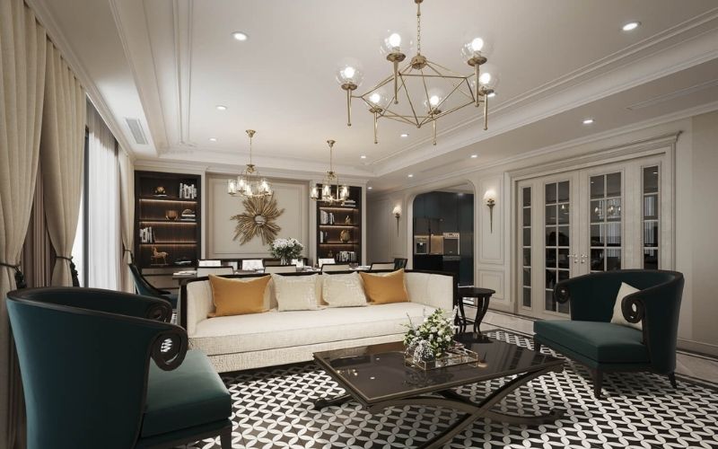 Trần thạch cao giật cấp đẹp cho phòng khách phong cách Tân cổ điển Trần thạch cao giật cấp đẹp cho phòng khách phong cách Tân cổ điển