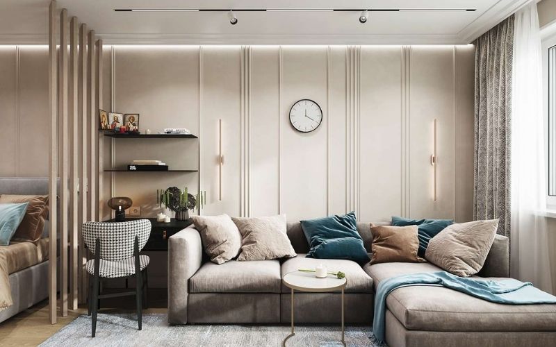 Mẫu vách ngăn phòng khách và phòng ngủ bằng lam gỗ tinh tế Vách ngăn phòng khách và phòng ngủ bằng lam gỗ tinh tế