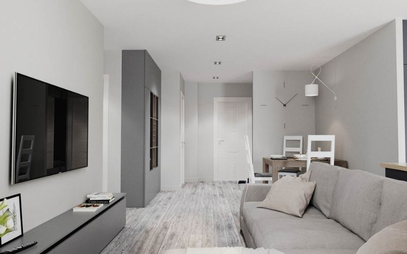 Phòng khách màu trắng sứ, bố trí nội thất tone màu xám đen sang trọng Phòng khách màu trắng sứ, bố trí nội thất tone màu xám đen sang trọng