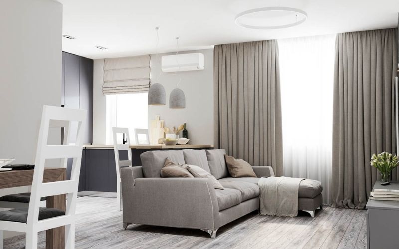 Phòng khách màu trắng sứ, nội thất hiện đại, nhấn điểm đèn thả ấn tượng Phòng khách màu trắng sứ, nội thất hiện đại, nhấn điểm đèn thả ấn tượng