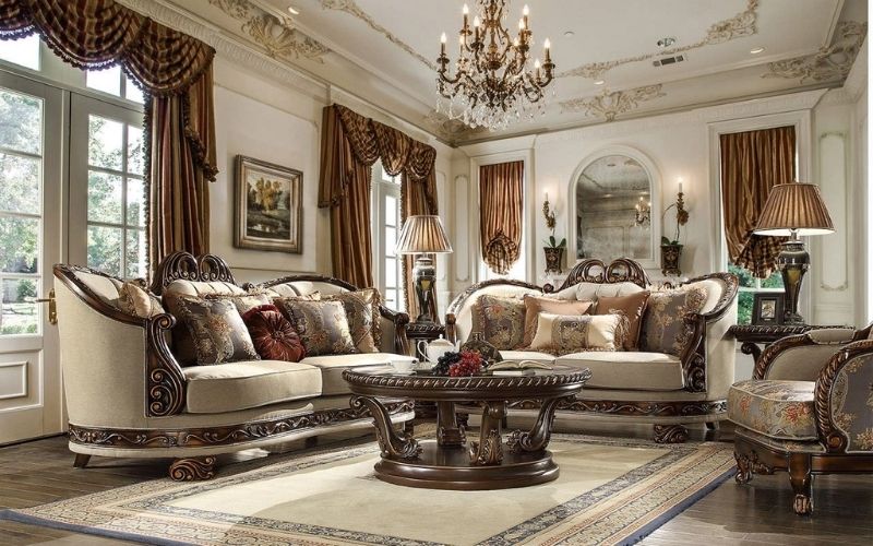 Trần thạch cao phòng khách cổ điển được trang hoàng đẹp xa hoa, tráng lệ Trần thạch cao phòng khách cổ điển được trang hoàng đẹp xa hoa, tráng lệ