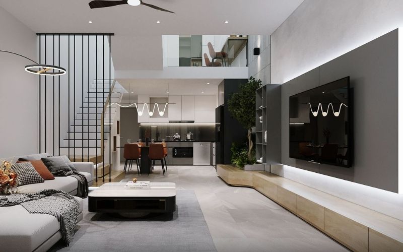 Mẫu vách ngăn phòng khách và cầu thang lam sắt theo phong cách hiện đại Mẫu vách ngăn phòng khách và cầu thang lam sắt theo phong cách hiện đại