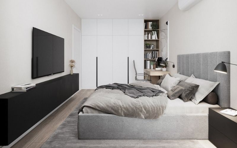 Phòng ngủ màu trắng sứ hiện đại, bố trí nội thất tiện nghi Phòng ngủ màu trắng sứ hiện đại, bố trí nội thất tiện nghi