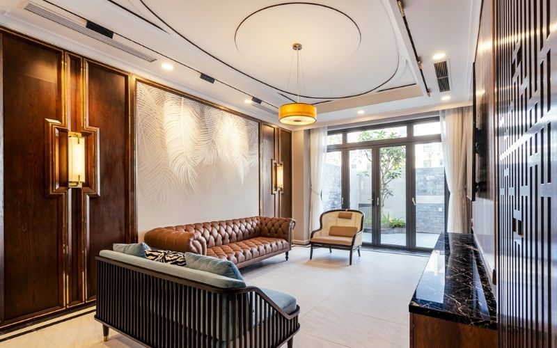 Trần thạch cao phòng khách ấn tượng với thiết kế nổi kết hợp cùng đèn thả Trần thạch cao phòng khách ấn tượng với thiết kế nổi kết hợp cùng đèn thả