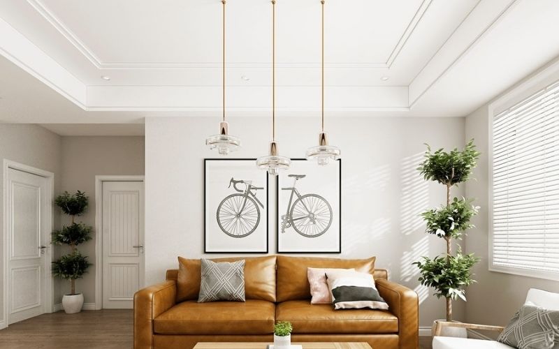 Trần thạch cao giật cấp cho phòng khách Scandinavian diện tích rộng Trần thạch cao giật cấp cho phòng khách Scandinavian diện tích rộng