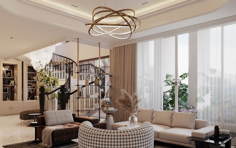 Trần thạch cao kết hợp đèn thả mang đến vẻ đẹp hoàn hảo cho phòng khách Trần thạch cao kết hợp đèn thả mang đến vẻ đẹp hoàn hảo cho phòng khách