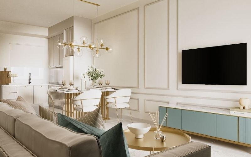 Trần thạch cao màu trắng tinh tế kết hợp đèn thả cho không gian phòng khách Trần thạch cao màu trắng tinh tế kết hợp đèn thả cho không gian phòng khách