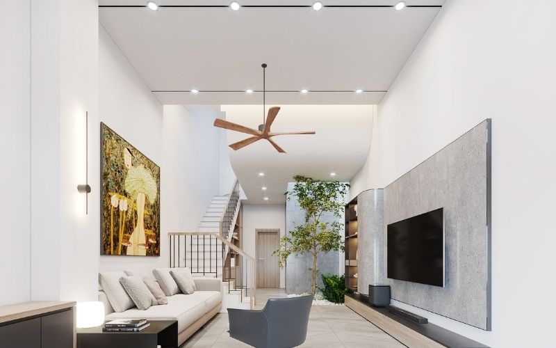 Nhà ống màu trắng sứ với nội thất đơn giản cực thoáng đãng Nhà ống màu trắng sứ với nội thất đơn giản cực thoáng đãng