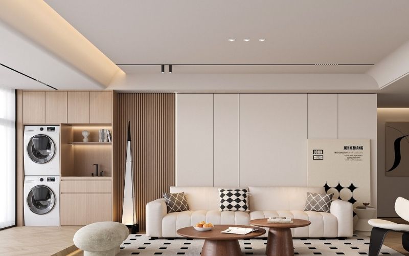 Trần thạch cao phòng khách đơn giản phối với nội thất màu nâu gỗ ấm cúng Trần thạch cao phòng khách đơn giản phối với nội thất màu nâu gỗ ấm cúng