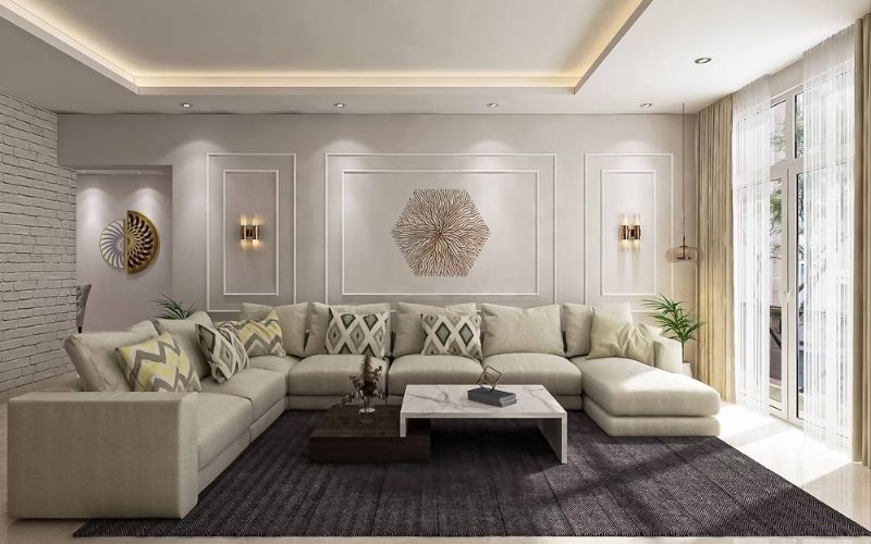 Trần giật cấp kín cho phòng khách, bố trí hệ thống đèn led hiện đại Trần giật cấp kín cho phòng khách, bố trí hệ thống đèn led hiện đại