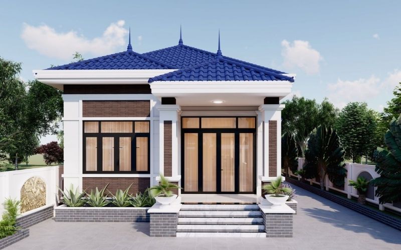 Nhà cấp 4 màu trắng sứ, thiết kế sân rộng, kết hợp cửa kính thông thoáng Nhà cấp 4 màu trắng sứ, thiết kế sân rộng, kết hợp cửa kính thông thoáng