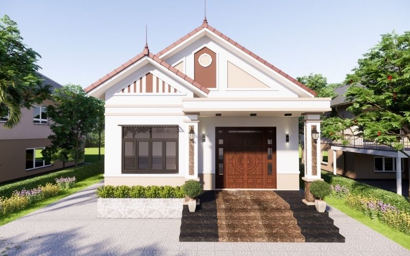 Nhà cấp 4 màu trắng sứ đẹp đơn giản, nhấn điểm bậc tam cấp ốp đá Nhà cấp 4 màu trắng sứ đẹp đơn giản, nhấn điểm bậc tam cấp ốp đá