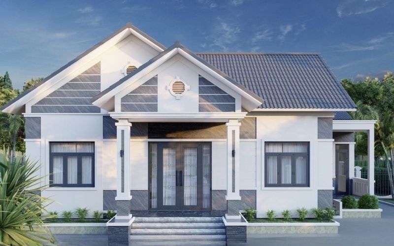 Nhà cấp 4 màu trắng sứ phối với màu xám, mang lại nét đẹp hiện đại Nhà cấp 4 màu trắng sứ phối với màu xám, mang lại nét đẹp hiện đại