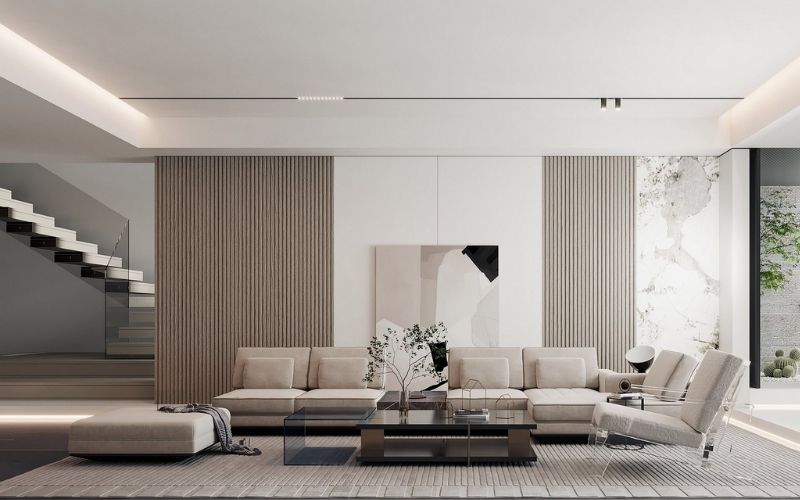 Trần phẳng phòng khách 25m2, bố trí đèn led hiện đại Trần phẳng phòng khách 25m2, bố trí đèn led hiện đại