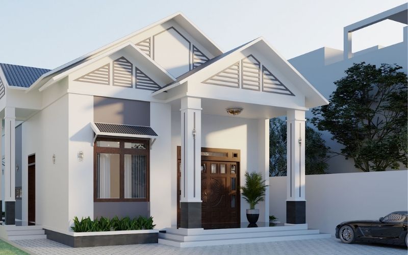 Nhà mái thái màu trắng sứ đẹp sang trọng, bố trí cây xanh thông thoáng Nhà mái thái màu trắng sứ đẹp sang trọng, bố trí cây xanh thông thoáng