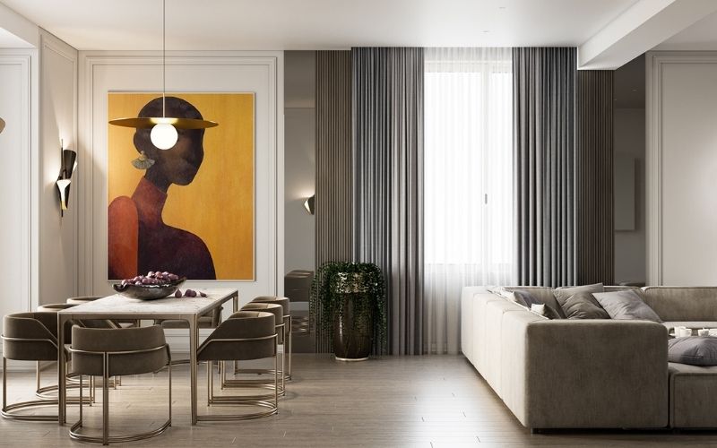 Trần thạch cao phòng khách liền bếp kết hợp đèn thả đơn giản Trần thạch cao phòng khách liền bếp kết hợp đèn thả đơn giản