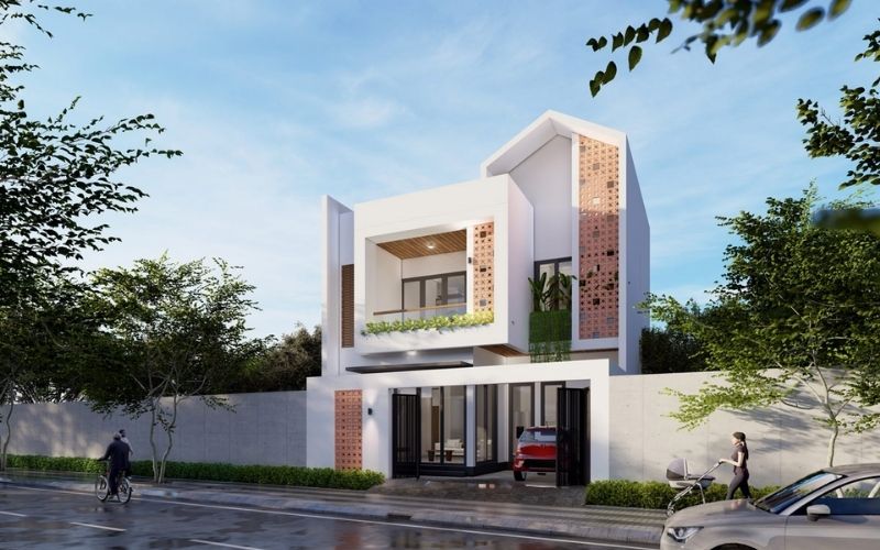 Nhà phố màu trắng sứ thiết kế hộp, nhấn điểm gạch bông ốp tường độc đáo Nhà phố màu trắng sứ thiết kế hộp, nhấn điểm gạch bông ốp tường độc đáo