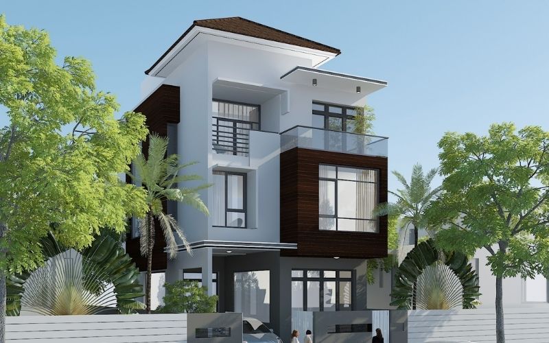 Nhà phố màu trắng sứ, bố trí cửa kính hiện đại, sang trọng Nhà phố màu trắng sứ, bố trí cửa kính hiện đại, sang trọng