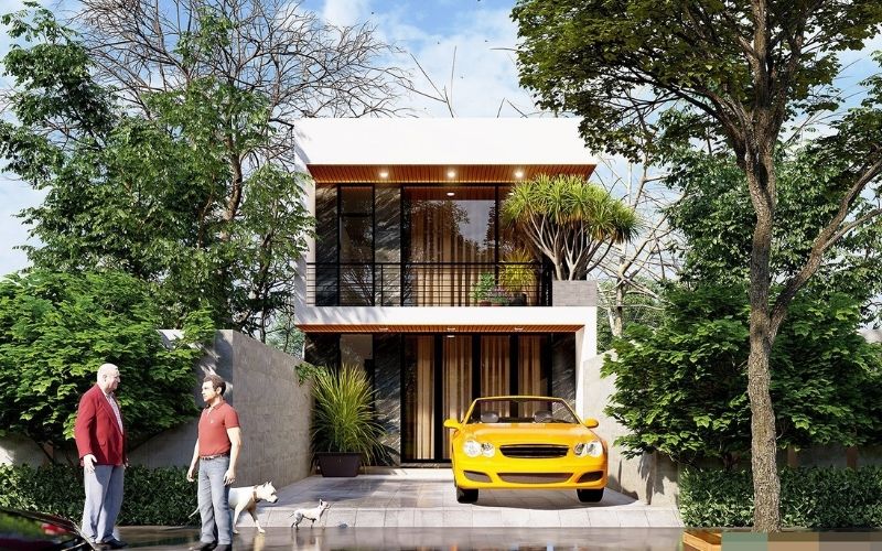 Nhà phố 2 tầng màu trắng sứ với thiết kế hình hộp thanh lịch Nhà phố 2 tầng màu trắng sứ với thiết kế hình hộp thanh lịch