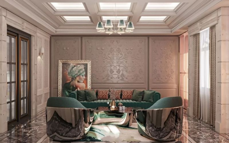 Trần thạch cao nổi phân tách nhiều ô vuông sáng tạo cho phòng khách biệt thự Trần thạch cao nổi phân tách nhiều ô vuông sáng tạo cho phòng khách biệt thự