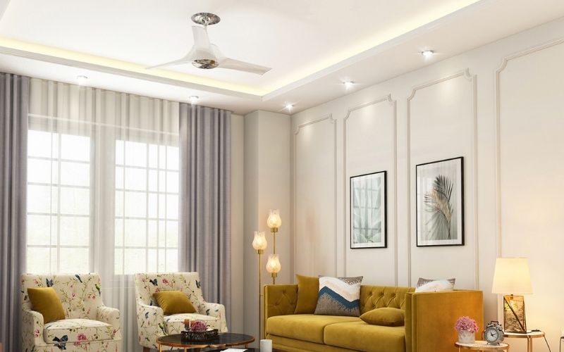 Trần giật cấp kín cho phòng khách chung cư với gam màu trắng tinh tế Trần giật cấp kín cho phòng khách chung cư với gam màu trắng tinh tế