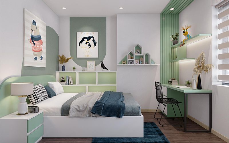 Mẫu phòng ngủ sơn màu xanh lá cho bé trai mệnh Mộc Mẫu phòng ngủ sơn màu xanh lá cho bé trai mệnh Mộc