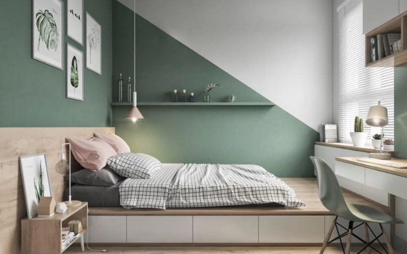 Mẫu phòng ngủ sơn màu xanh cho con gái mệnh Mộc Mẫu phòng ngủ sơn màu xanh cho con gái mệnh Mộc