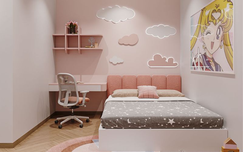 Phòng ngủ sơn mùa hồng nhẹ nhàng cho bé gái Phòng ngủ sơn mùa hồng nhẹ nhàng cho bé gái