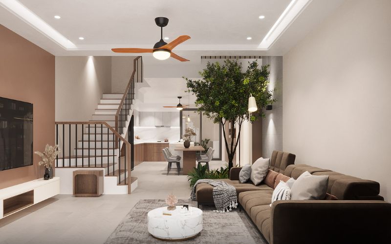 Phối màu nâu đậm và nhạt ở phòng khách tạo không gian sang trọng Phối màu nâu đậm và nhạt ở phòng khách tạo không gian sang trọng