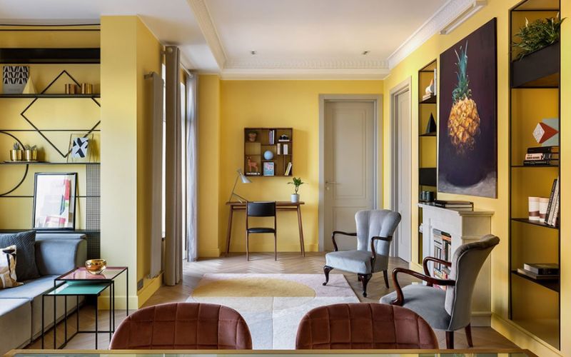 Mẫu sơn phòng khách màu vàng cho gia chủ mệnh Thổ Mẫu sơn phòng khách màu vàng cho gia chủ mệnh Thổ