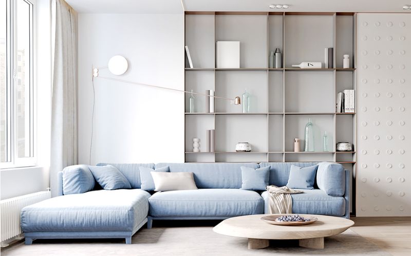 Mẫu phòng khách kết hợp màu trắng và xanh dành cho người mệnh Thủy Mẫu phòng khách kết hợp màu trắng và xanh dành cho người mệnh Thủy