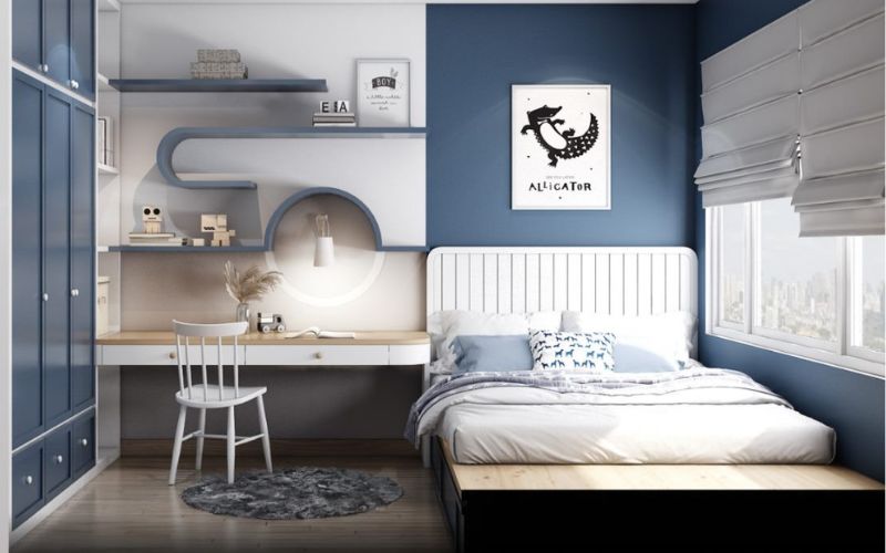 Phòng ngủ màu xanh hợp với con trai mệnh Thủy Phòng ngủ màu xanh hợp với con trai mệnh Thủy