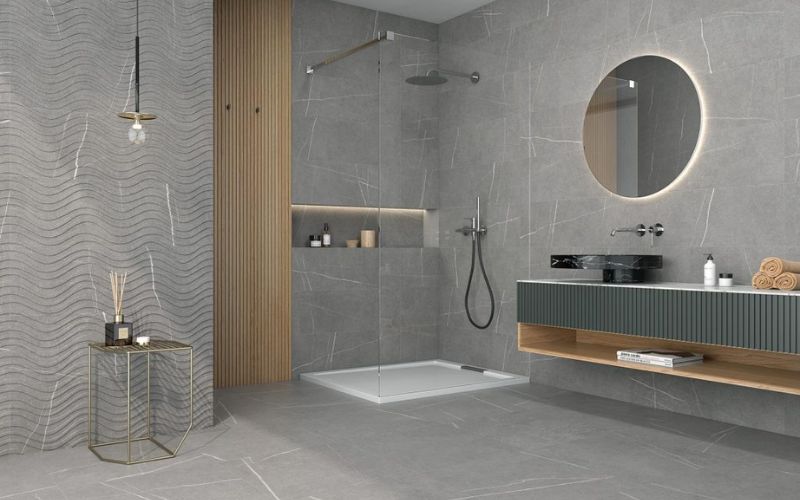 Mẫu phòng tắm tiện nghi màu ghi cho gia chủ mệnh Thủy Mẫu phòng tắm tiện nghi màu ghi cho gia chủ mệnh Thủy