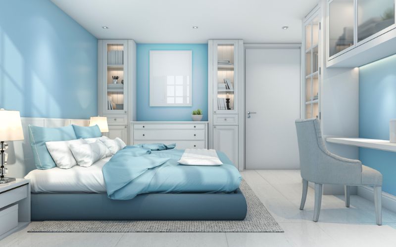 Sơn phòng ngủ cho con gái màu xanh dương tạo không gian dịu êm Sơn phòng ngủ cho con gái màu xanh dương tạo không gian dịu êm