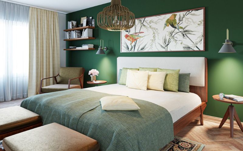 Mẫu phòng ngủ sơn màu xanh rêu dành cho người mệnh Mộc Mẫu phòng ngủ sơn màu xanh rêu dành cho người mệnh Mộc