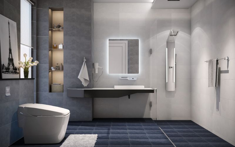 Thiết kế phòng tắm nhìn rộng rãi hơn khi sơn màu xám trắng Thiết kế phòng tắm nhìn rộng rãi hơn khi sơn màu xám trắng