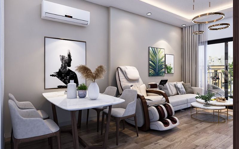 Mẫu phòng khách chung cư sơn màu trắng xám