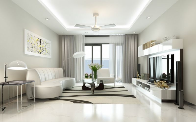 Phối nội thất trắng khi sơn màu trắng xám giúp phòng khách sang trọng hơn