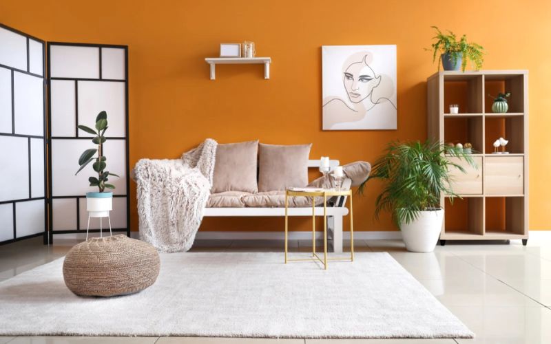 Không gian phòng khách đầy thu hút khi sơn màu cam Không gian phòng khách đầy thu hút khi sơn màu cam