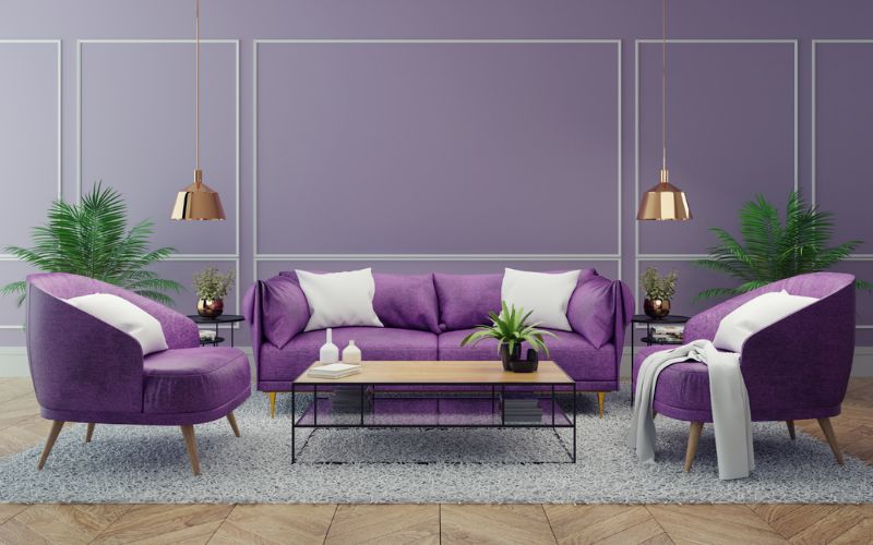 Sơn màu tím tạo không gian mới mẻ cho phòng khách Sơn màu tím tạo không gian mới mẻ cho phòng khách