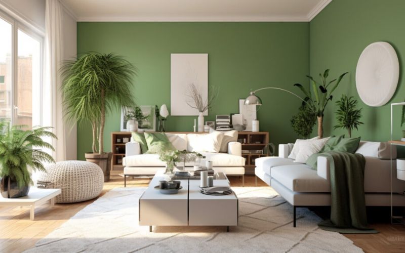 Phòng khách sơn màu xanh lá sang trọng Phòng khách sơn màu xanh lá sang trọng