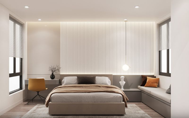 Sơn phòng ngủ màu trắng giúp không gian trở nên rộng hơn