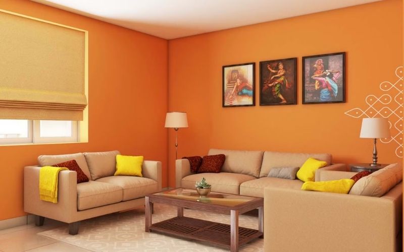 Phòng khách với gam màu cam tạo cảm giác bình yên