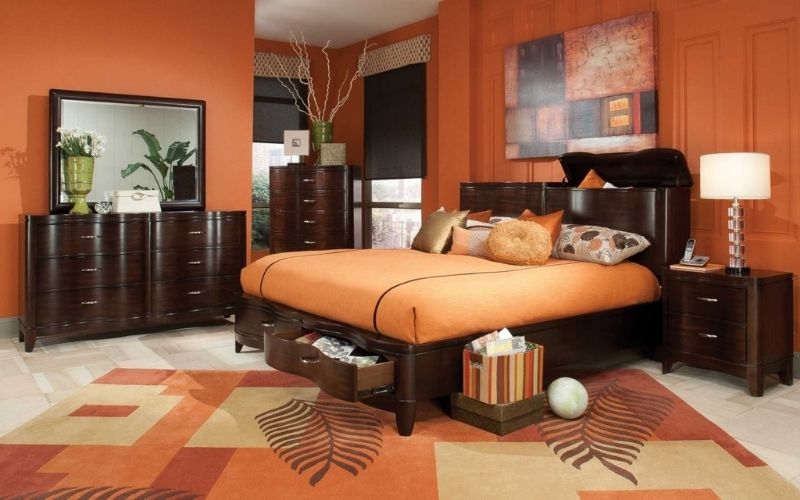Lãng mạn với phòng ngủ sơn màu cam theo phong cách Tân cổ điển