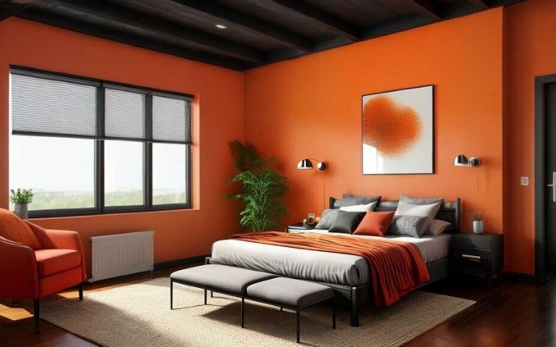 Phòng ngủ tràn đầy năng lượng mà vẫn không chói lóa với màu cam