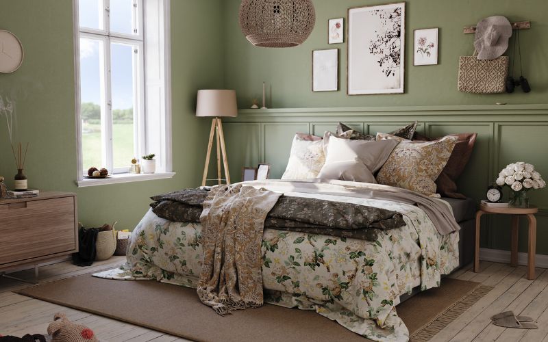 Phòng ngủ màu xanh rêu phong cách Homefarm độc đáo
